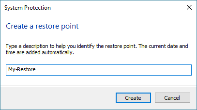 Enter Name of System Restore Point