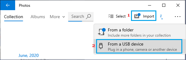 Import Photos from USB Device Option in Windows Photos App