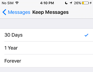 Keep Messages on iPhone Duration