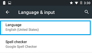 Language Settings Option on Android Phone