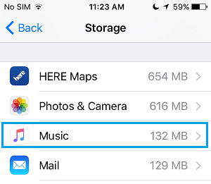 Music App Listed on iPhone Storage Section