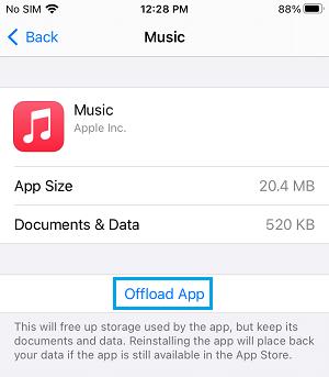 Offload Music App on iPhone