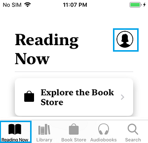 Reading Now Tab and Profile Icon on iPhone