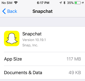 Reduced Documents and Data on Snapchat App