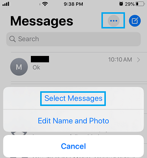 Select Messages on iPhone