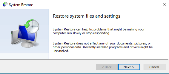 System Restore Start Screen in Windows