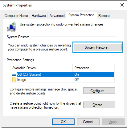 Select System Restore Drive