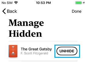 Unhide Hidden Book on iPhone