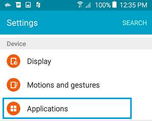 Applications Tab on Android Phone