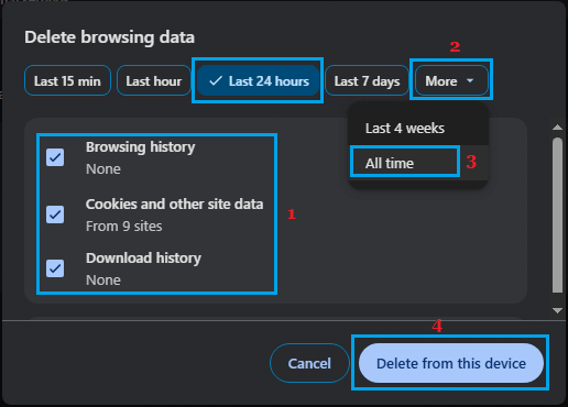 Delete Browsing History Option in Google Chrome