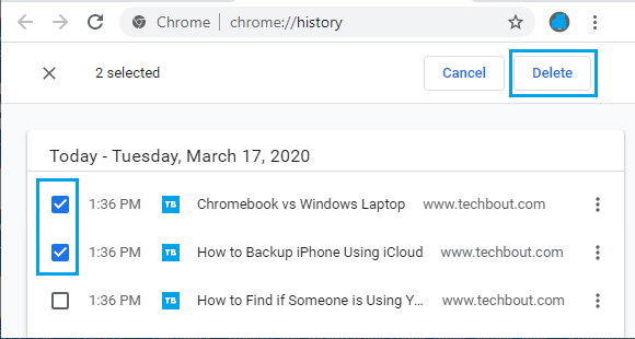 Clear Selected Browsing History in Chrome