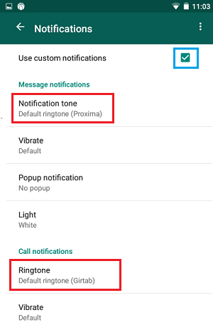 Custom Ringtone and Notification Option in WhatsApp