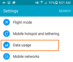 Data Usage Tab on Android Phone