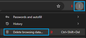 Delete Browsing Data Option in Google Chrome