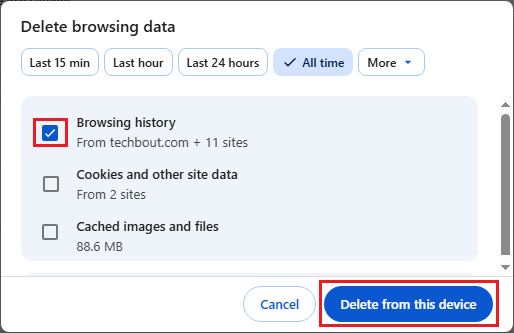 Delete Browsing History Option in Google Chrome