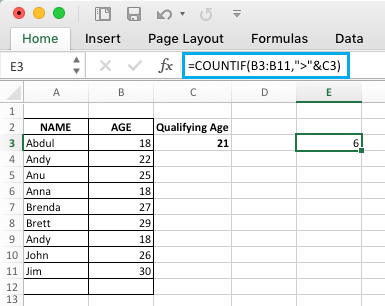 Excel COUNTIF Function Referring Values in Another Cell