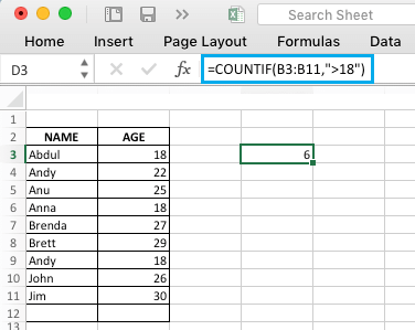 Excel COUNTIF Function to Count Values Greater Than a Number