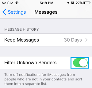 Filter Unknown Senders On iMessages