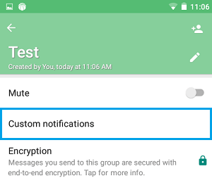 WhatsApp Custom Notifications Tab For Group Contacts