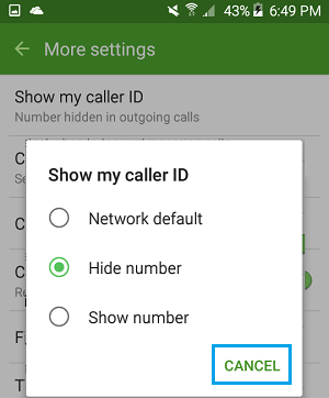 Hide Phone Number Option on Android Phone
