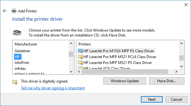 Install Printer Driver By Selecting From Listed Printers