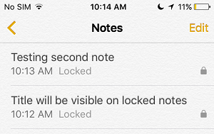 Protected Notes On the List View Screen of Notes App