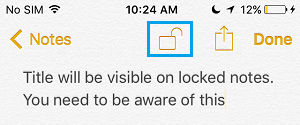 Lock Note Icon Within a Note on iPhone