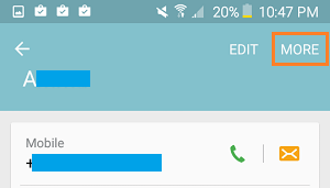 More Option On Contacs Page On Android Phone