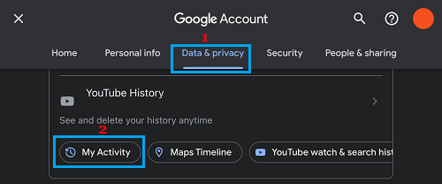 My Activity Tab in Google Account