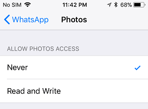 Never Allow WhatsApp Access to Photos on iPhone