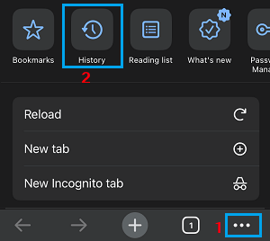 History Tab in Chrome Browser on iPhone