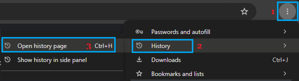 Open Browsing History Page Option in Chrome