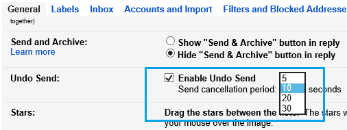 Set Undo Send Cancellation Period in Gmail