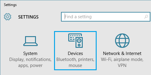 Devices Tab on Windows Settings Screen