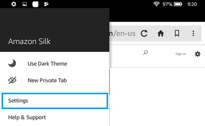 Amazon Silk Browser Settings Option