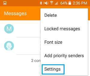 Settings Tab On Android Messenger App