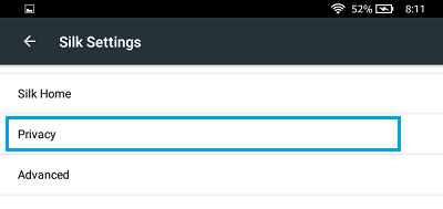 Silk Privacy Settings Option on Kindle Fire 