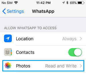 WhatsApp Photos Settings Option on iPhone