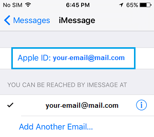 iMessages Email Address Settings