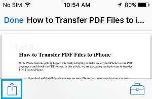 PDF Document Share icon on iPhone