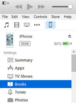 Books Tab in iTunes Settings Section