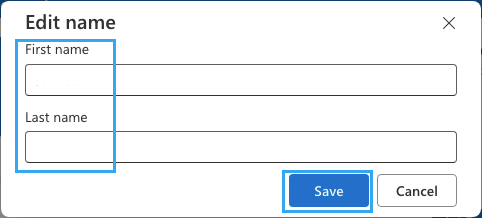 Edit User Name Screen in Windows