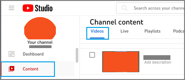 Content Tab on YouTube