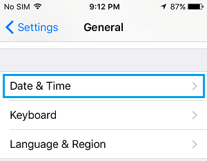 Date & Time Settings Option on iPhone