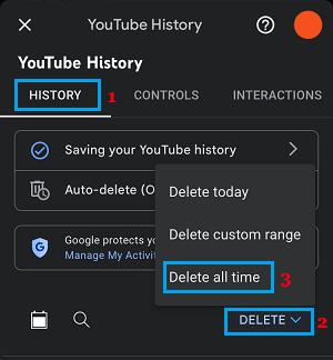 Delete All History Option in YouTube on iPhone