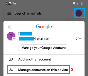 Manage Accounts Option in Gmail