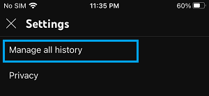 Manage All History Option in YouTube on iPhone
