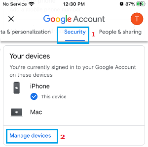 Manage Devices Option in Gmail