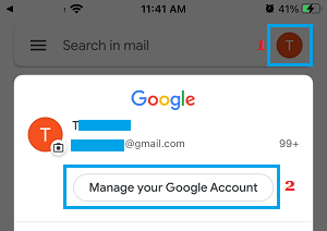 Manage Your Google Account Option in Gmail