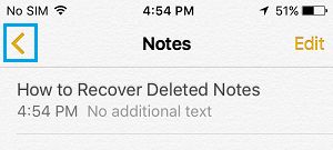 Back Arrow Button On iPhone Notes App